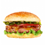 66. Veggie Burger, mit  Soße Salat, saure Gurke, Tomate, rote Zwiebeln