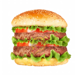 54. Big Doppel Hamburger, mit Salat, saure Gurke, Tomate, rote Zwiebeln Soßen